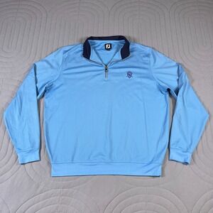 FootJoy FJ Spring Lake CC Mens XL 1/4 Zip Golf Pullover Light Blue Performance